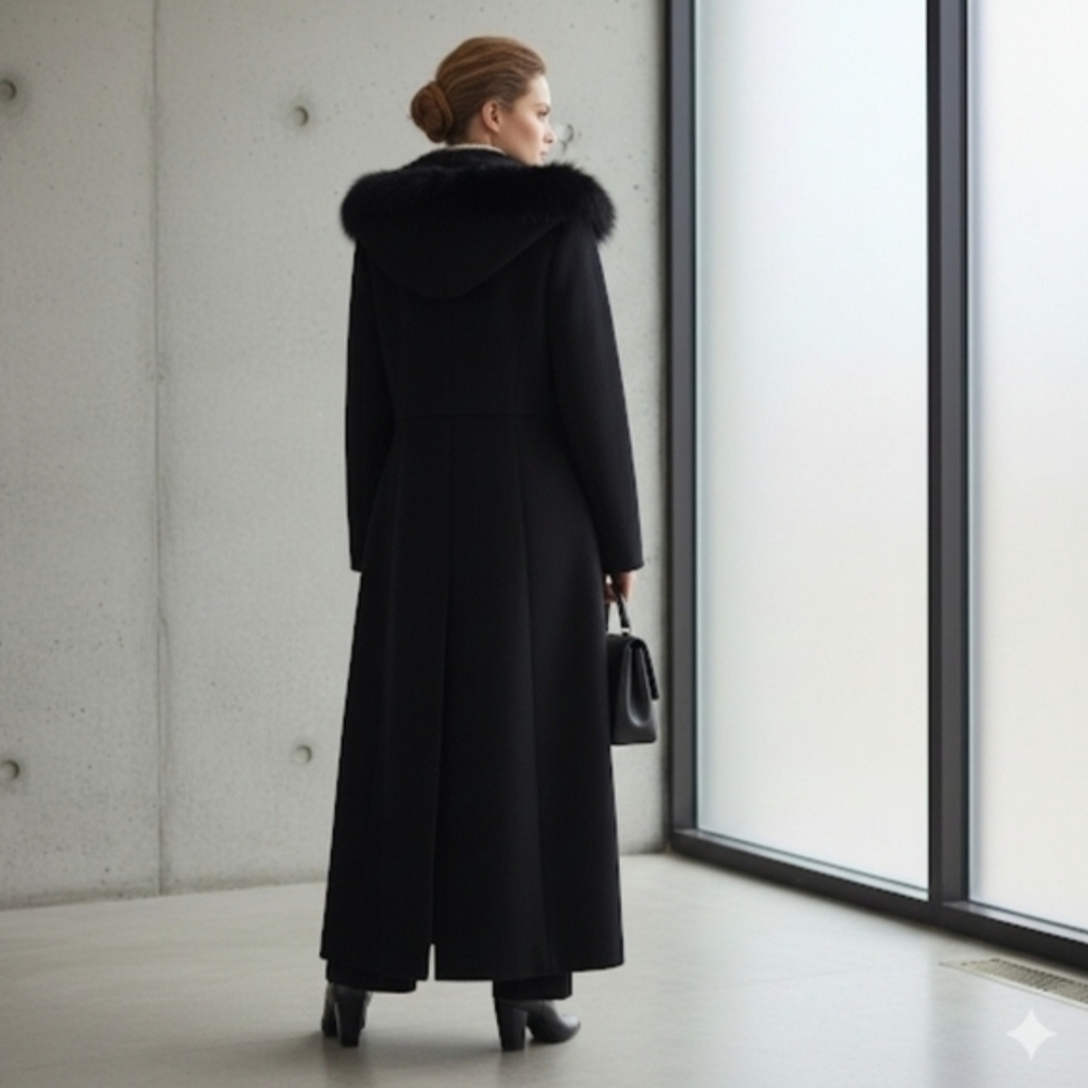 Rare VINTAGE Calvin Klein Luxury Maxi Coat 65% Angora & Wool Genuine Blue Fox, M - Picture 2 of 14